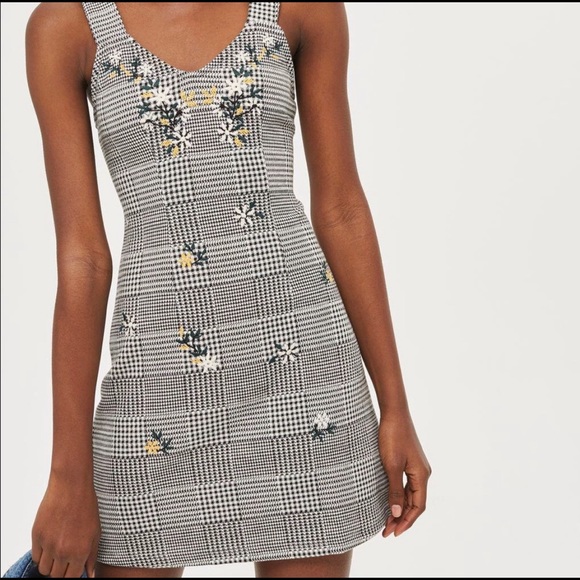Topshop Houndstooth Embroidered Mini Dress - Picture 1 of 4